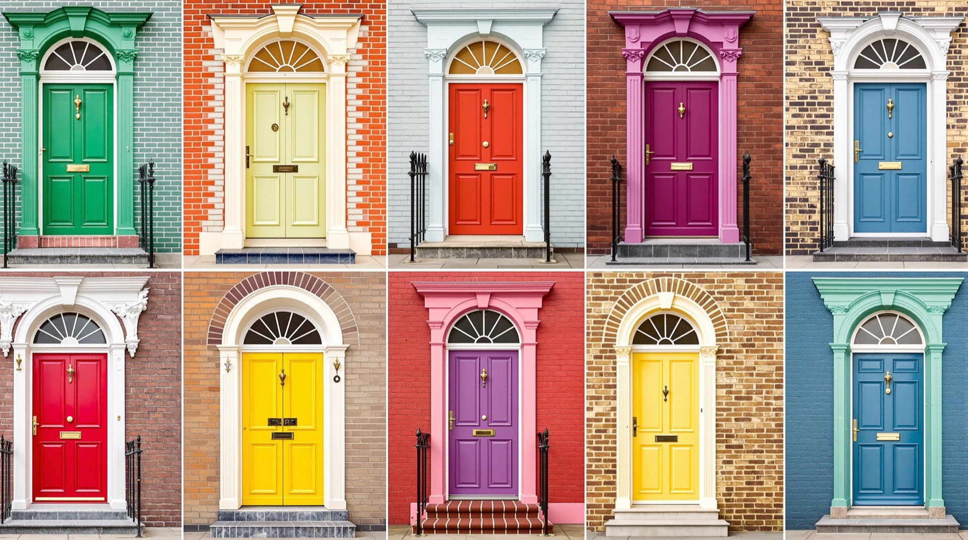 Composition of colorful Georgian doors of Dublin