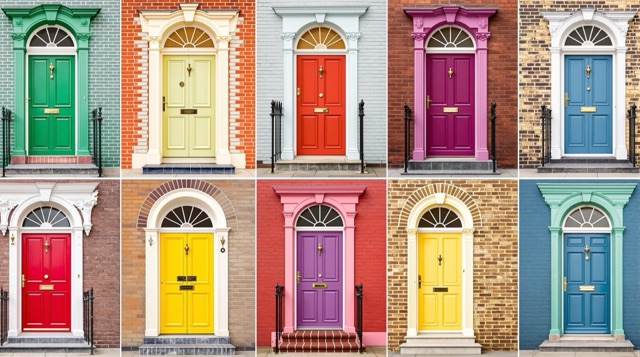 Composition of colorful Georgian doors of Dublin