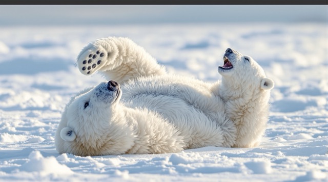 Polar bear lying on its back in the snow along Hudson Bay